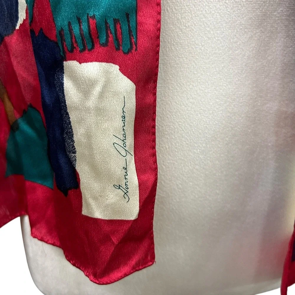 VTG Emme Johansson Silk Scarf Abstract Multicolor Artistic Modern Statement Wrap